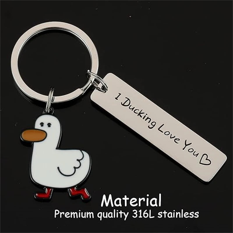 Funny Lover Gift I Ducking Love You Cute Duck Pun Keychain Couples Jewelry Valentine's Day Gift for Boyfriend Girlfriend
