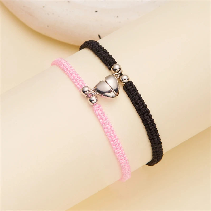 Handmade Heart Magnet Bracelet for Women Men Fashion Adjustable Braided Couple Bracelet Lovers Bestie Friendship Jewelry Sets