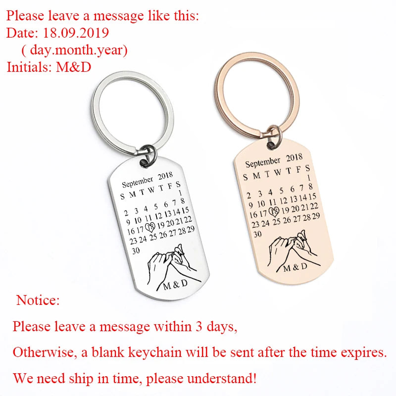 Personalized Calendar Keyring Customized Engraved Date Keychain Anniversary For Boyfriend Girlfriend Couple Husband Gift