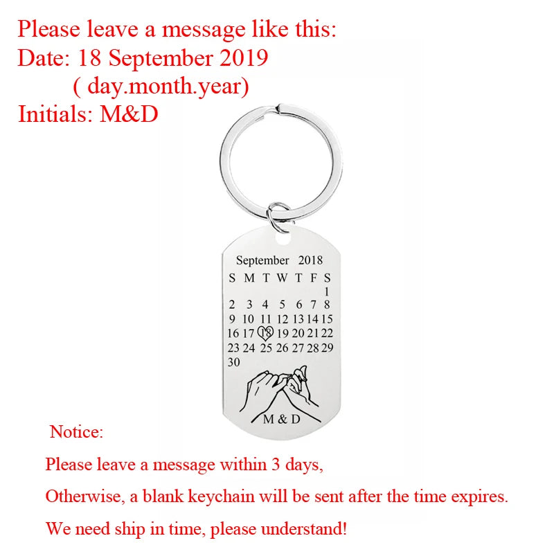 Personalized Calendar Keyring Customized Engraved Date Keychain Anniversary For Boyfriend Girlfriend Couple Husband Gift