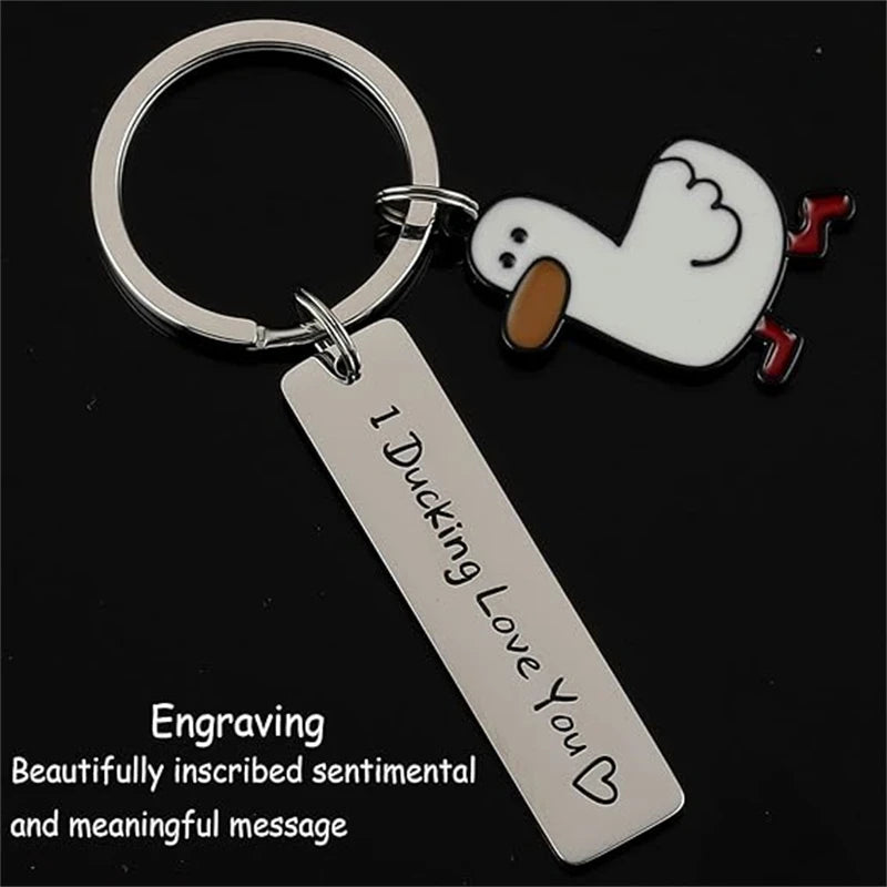 Funny Lover Gift I Ducking Love You Cute Duck Pun Keychain Couples Jewelry Valentine's Day Gift for Boyfriend Girlfriend