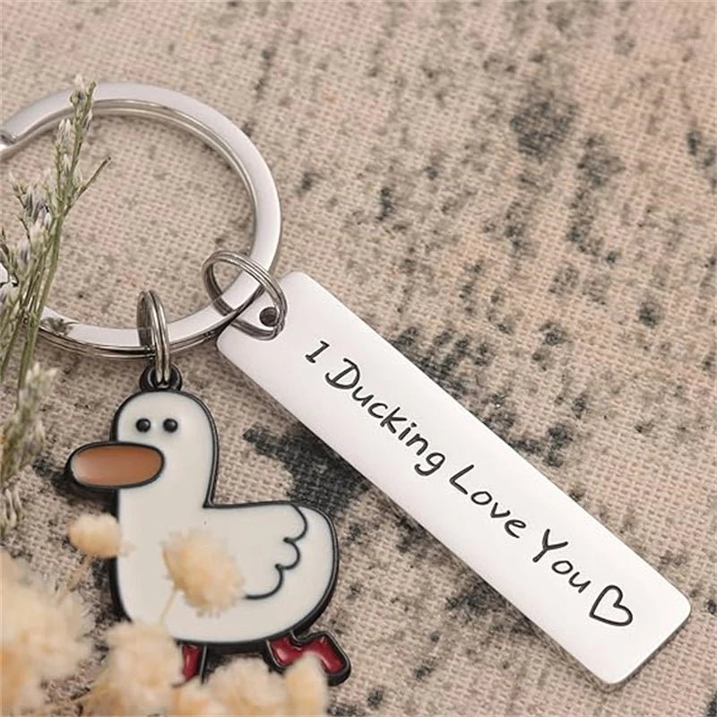 Funny Lover Gift I Ducking Love You Cute Duck Pun Keychain Couples Jewelry Valentine's Day Gift for Boyfriend Girlfriend