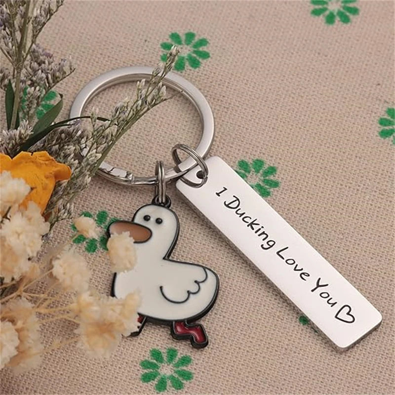 Funny Lover Gift I Ducking Love You Cute Duck Pun Keychain Couples Jewelry Valentine's Day Gift for Boyfriend Girlfriend