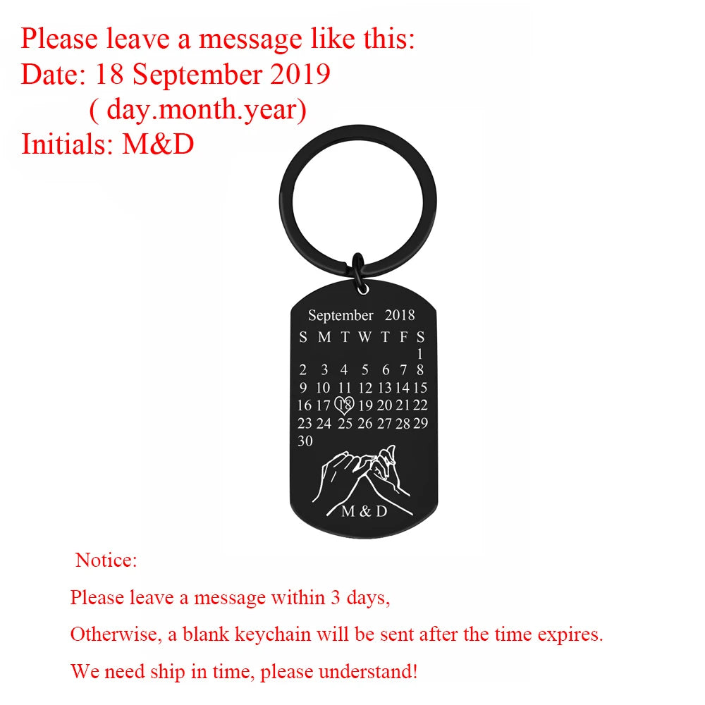 Personalized Calendar Keyring Customized Engraved Date Keychain Anniversary For Boyfriend Girlfriend Couple Husband Gift
